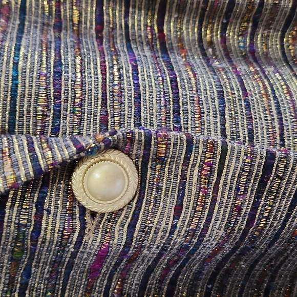 Vintage Gold Striped Vinci 100% Silk Blazer Jacket 12 metallic shiny sport coat - Picture 4 of 5